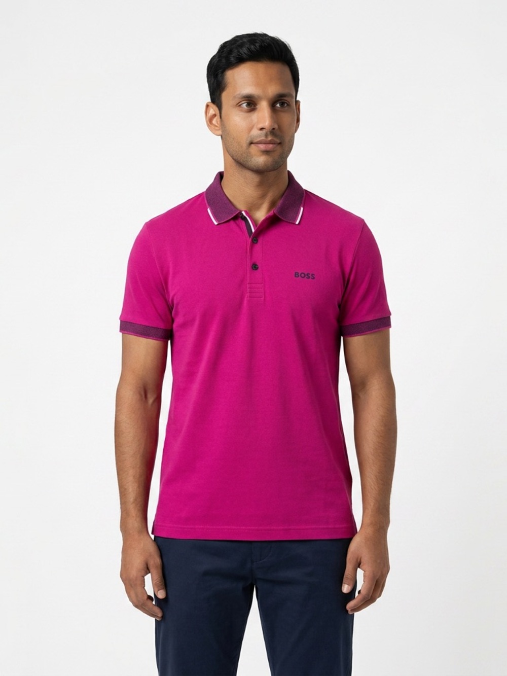 BOSS Fuchsia Short-Sleeve Polo with Contrast Trim